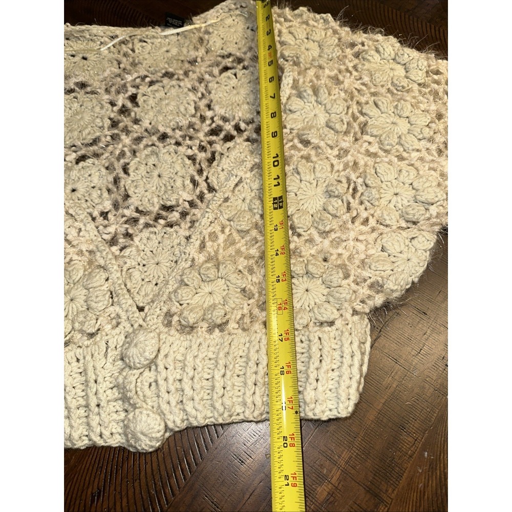 Rebecca Elliot Knitted Cardigan Crochet Flowers Cream Color Sweater - Picture 9 of 10
